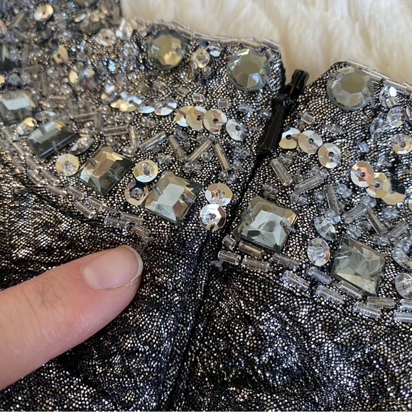 Cache Silver Metallic Beaded Embellished Evening Gown Maxi Dress 0 XS Y2K - Picture 13 of 16